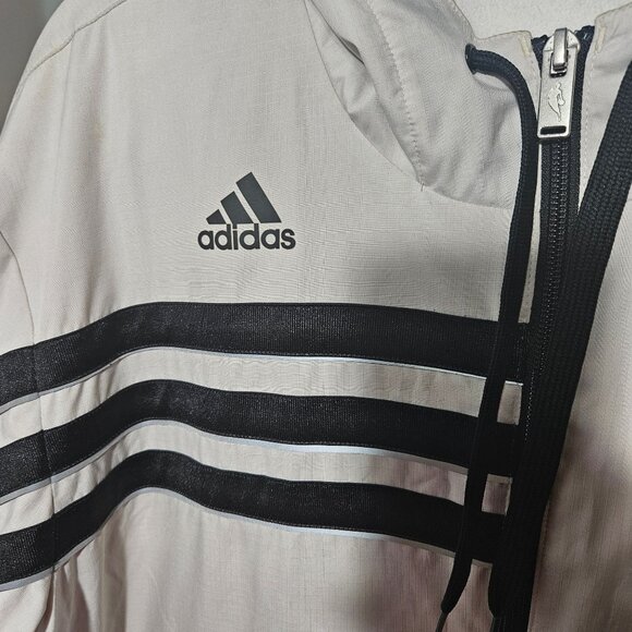 Adidas Beige/Black Hooded Jacket ORL 12 Logo Zip-Up Size M - Picture 3 of 9